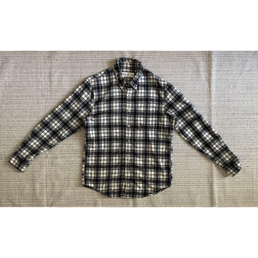 Abercrombie Mens Small Soft Flannel Shirt Black White Plaid Button Up Casual Y2K